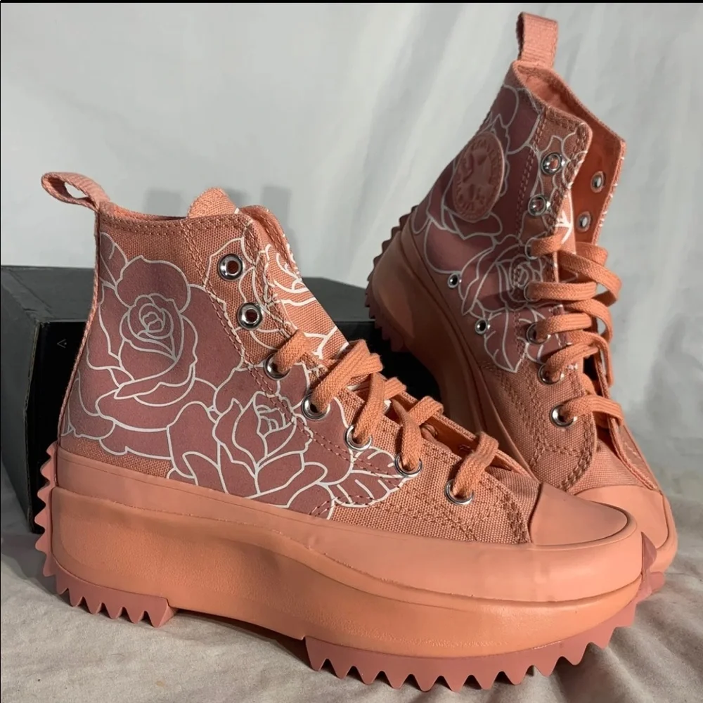 Converse Run Star Hike Platform Natasha Cloud Floral Roses Hugh Top Shoes - New